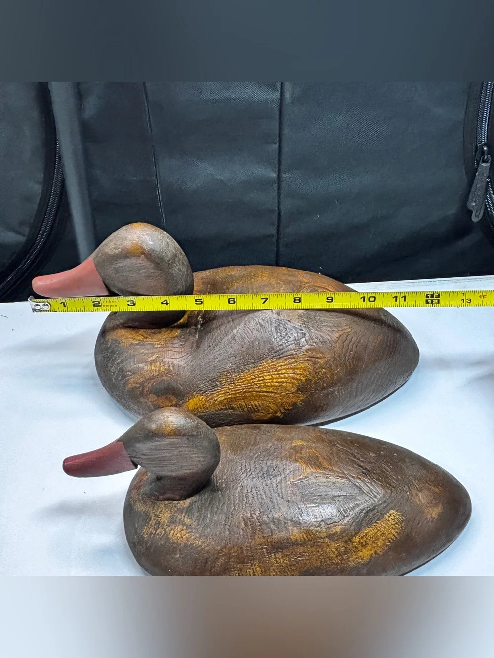 Vtg Antique Duck Decoys Pair Carved Wood Redish Beak Country Hunting
